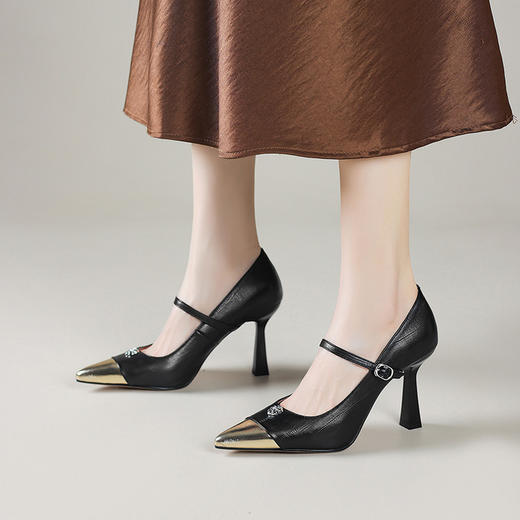 法式玛丽珍高跟鞋女2025春季新款拼色一字带单鞋小众真皮女鞋 商品图2