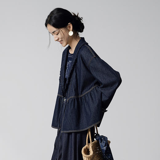 【林栖设计小店】（现货）【草木丹宁】牛仔外套蓝印花纹花边2025秋季新款国风上衣1953115 商品图5