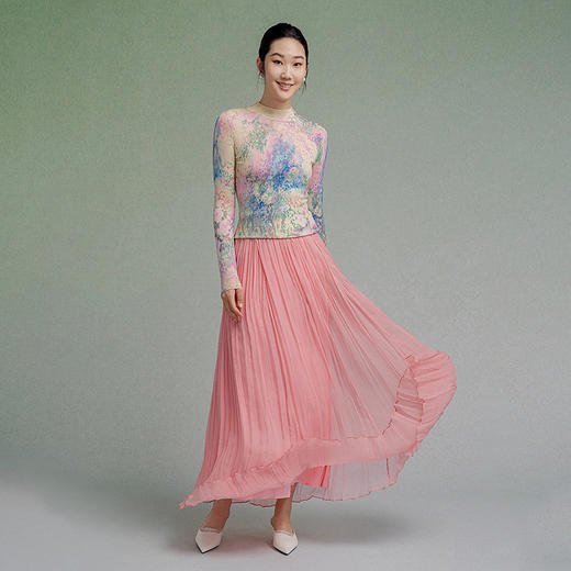 【林栖设计小店】【现货】绵羊毛毛织上衣油画衫优雅印花修身显瘦2025秋冬新款针织衫女1954004 商品图6