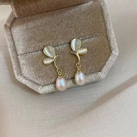 【预售3天】新款天然淡水珍珠贝母蝴蝶耳环女夏季简约14K注金高级感耳饰HYZZ2025041806 商品图1
