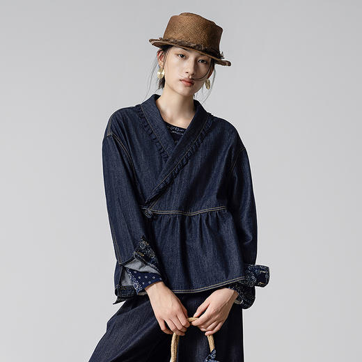 【林栖设计小店】（现货）【草木丹宁】牛仔外套蓝印花纹花边2025秋季新款国风上衣1953115 商品图10