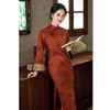 SYK11502 时尚改良新中式长款倒大袖麂皮绒旗袍2025秋季新款复古国风旗袍裙 商品缩略图0