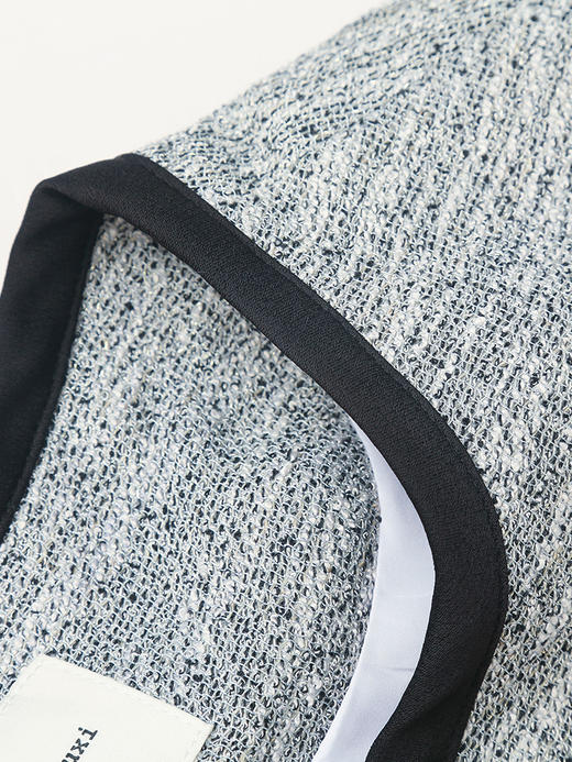 小香风短袖外套女 灰色粗花呢撞色边 圆领金属扣短款上衣 商品图2