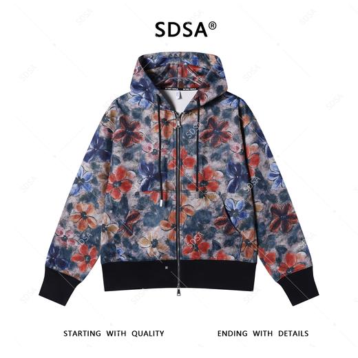 WT199SDSA男士2025新款轻奢痞帅男装撞色花卉设计拉链连帽卫衣外套复古 商品图1