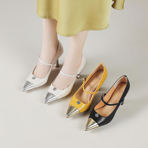 法式玛丽珍高跟鞋女2025春季新款拼色一字带单鞋小众真皮女鞋 商品图3