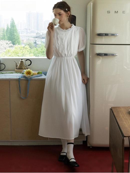 会员福利【莱赛尔+刺绣提花】拉夏贝尔/La Chapelle原299+花边立领提花新中式短袖中长款连衣裙夏季 商品图7