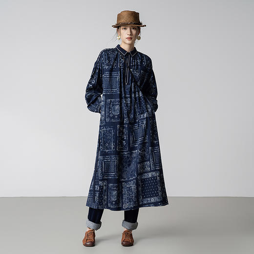 【林栖设计小店】【现货】纯棉连衣裙复古蓝印花纹蓝书宽松百搭宽松2025秋季新款长裙女1953034 商品图4