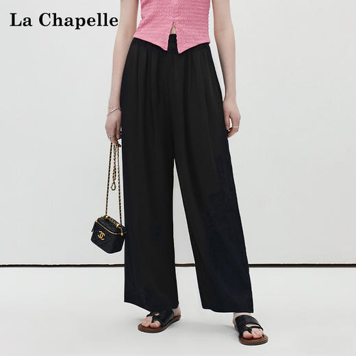 天猫同步【亚麻、凉爽垂顺】拉夏贝尔/La Chapelle高腰休闲裤女显瘦百搭垂坠松紧腰直筒裤裤 商品图3