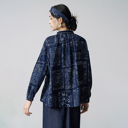 【林栖设计小店】【现货】纯棉衬衣复古蓝印花纹蓝书优雅百搭宽松2025秋季新款上衣女1953026 商品图4