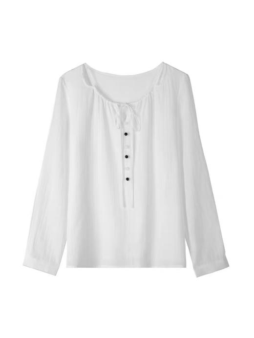 【早秋特卖】1062镂空领系带宽松长袖衬衫-喜出 商品图3