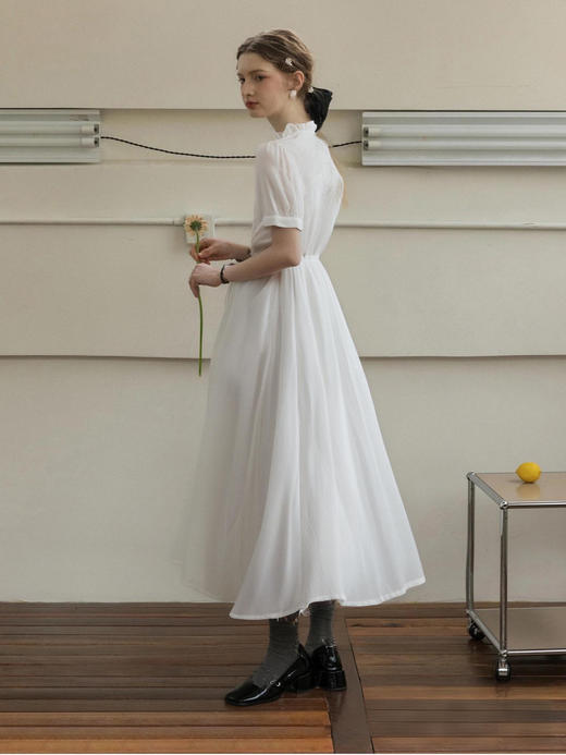 会员福利【莱赛尔+刺绣提花】拉夏贝尔/La Chapelle原299+花边立领提花新中式短袖中长款连衣裙夏季 商品图8