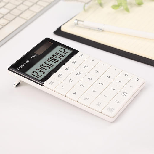 齐心计算器 双电源时尚计算器 轻薄机身平板按键桌面计算机 办公 白色1个 商品图3