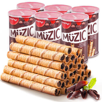 马奇新新纯可可脂巧克力注心蛋卷饼干零食休闲食品点心85g*6罐装 /休闲食品 /饼干 /夹心饼干 商品图3