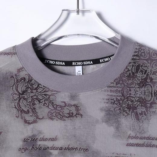 T4553SDSA男士长袖t恤2025新款轻奢痞帅男装扎染舒适满印字母圆领上衣 商品图2