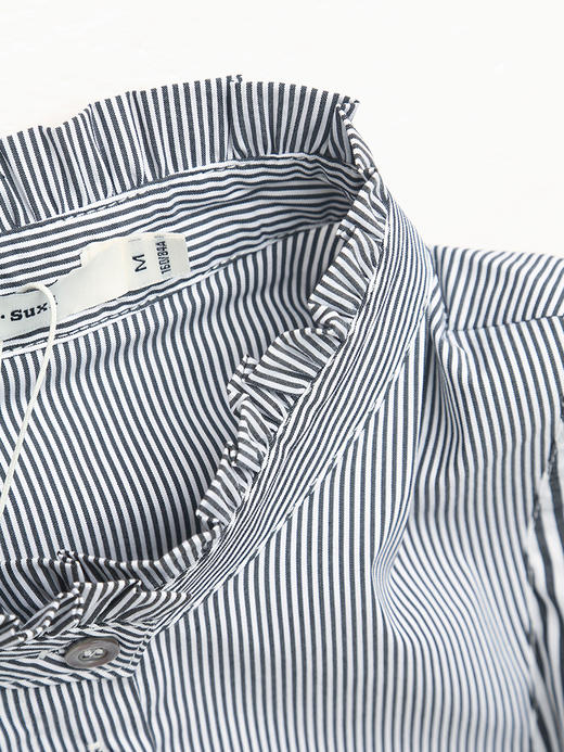 法式复古风！条纹拼接衬衫 立领 + 木耳边细节 优雅又小众 商品图2