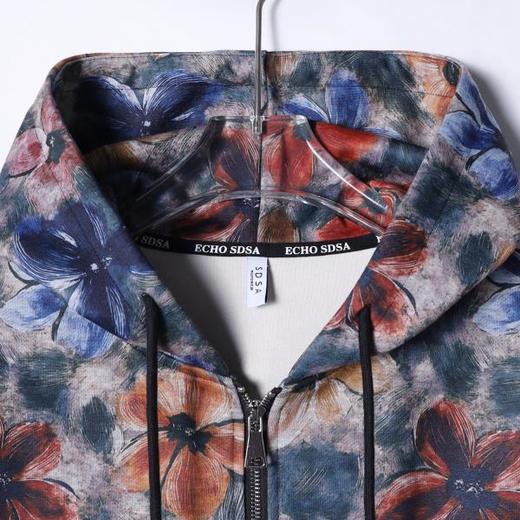 WT199SDSA男士2025新款轻奢痞帅男装撞色花卉设计拉链连帽卫衣外套复古 商品图2