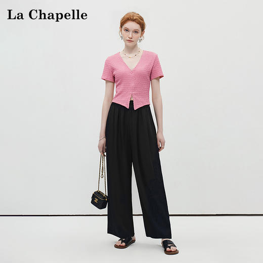 天猫同步【亚麻、凉爽垂顺】拉夏贝尔/La Chapelle高腰休闲裤女显瘦百搭垂坠松紧腰直筒裤裤 商品图1