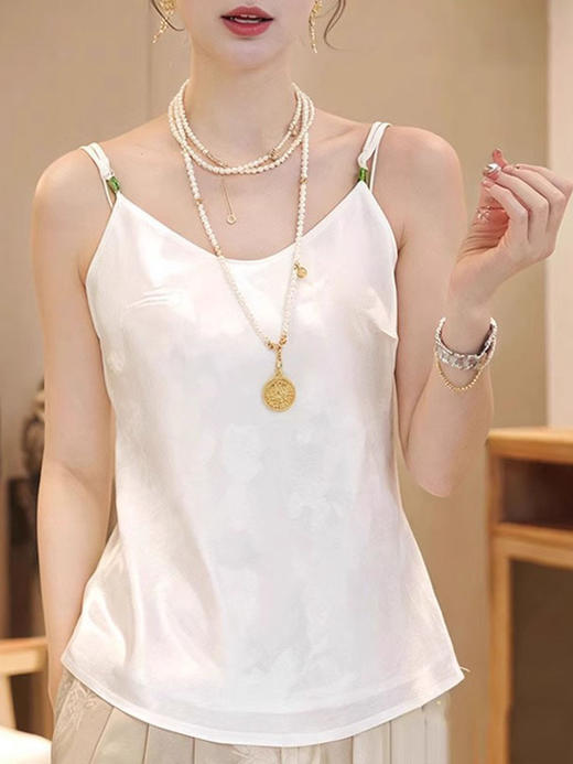国风醋酸缎面吊带背心女夏季大码宽松新中式复古内搭无袖打底上衣 商品图1