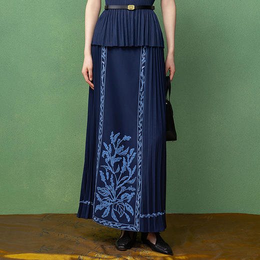 【林栖设计小店】【现货】【弹力腰围】寻迹蓼蓝改良马面裙新中式国风绣花2025秋季新款半身裙女1953110 商品图0