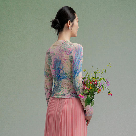 【林栖设计小店】【现货】绵羊毛毛织上衣油画衫优雅印花修身显瘦2025秋冬新款针织衫女1954004 商品图7