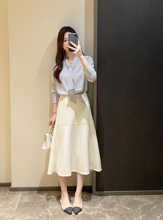 法式醋酸质感蝴蝶结飘带V领知性OL衬衫 商品图8