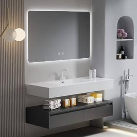 8092-（60cm-120cm）灰浴室柜 全白+智能镜