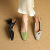 丝绸牛皮~国风复古配裙子粗跟尖头后空包头凉鞋女时尚简约高跟鞋 商品缩略图3