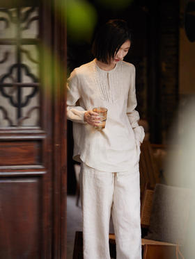 春秋新品"萬物生"法国雨露麻 舒爽透气重工钉珠衬衫