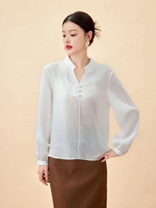 【早秋特卖】1087 V领精致泡泡长袖衬衫-喜出 商品图3