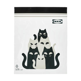 IKEA 密封袋 猫咪图案 灰色 1公升