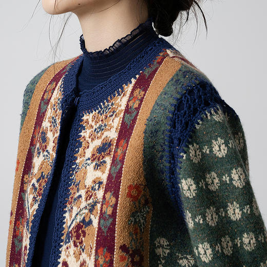 【林栖设计小店】（现货）绵羊毛毛织外套鸳鸯提花手钩花秋色新中式2025秋冬新款毛衣女1954041 商品图11