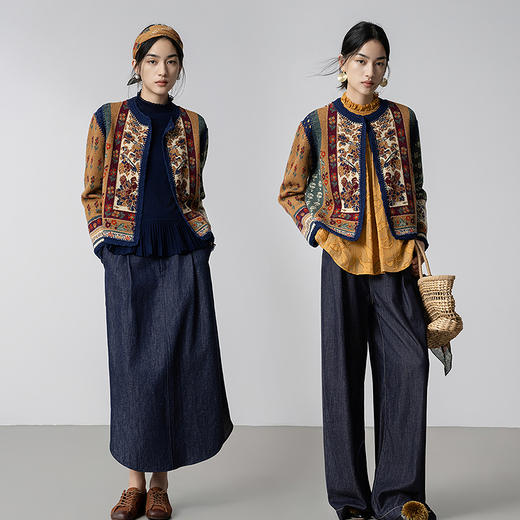 【林栖设计小店】（现货）绵羊毛毛织外套鸳鸯提花手钩花秋色新中式2025秋冬新款毛衣女1954041 商品图10