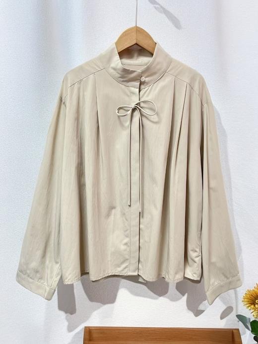 【早秋特卖】品质 95%棉立领压皱蝴蝶结长袖衬衫-喜出 商品图5