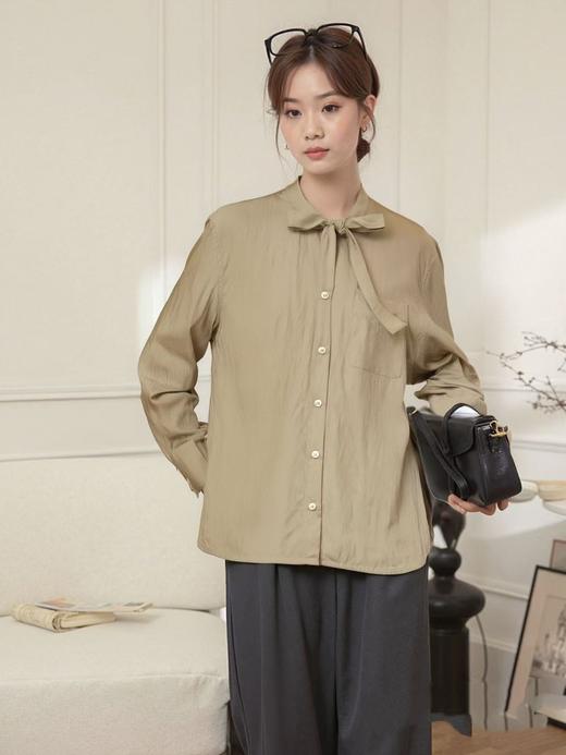 冰点价！仅限11.11！退货勿拍【早秋特卖】7962灰咖系带设计感长袖衬衫-喜出 商品图0