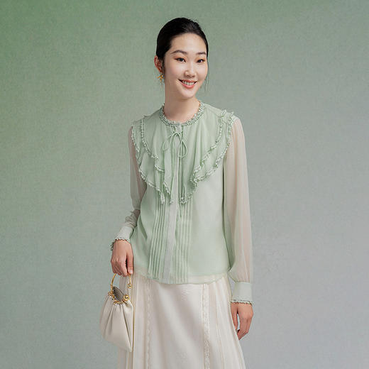 【林栖设计小店】【现货】桑蚕丝衬衣蕾丝花边宽松显瘦2025秋季新款花仙子上衣女1953018 商品图6