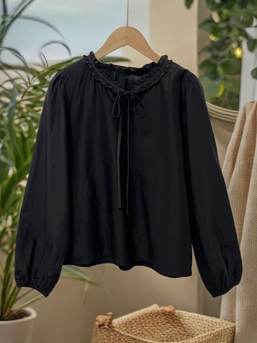 【早秋特卖】天丝剪标系带压皱花边领长袖衬衫-喜出 商品图2