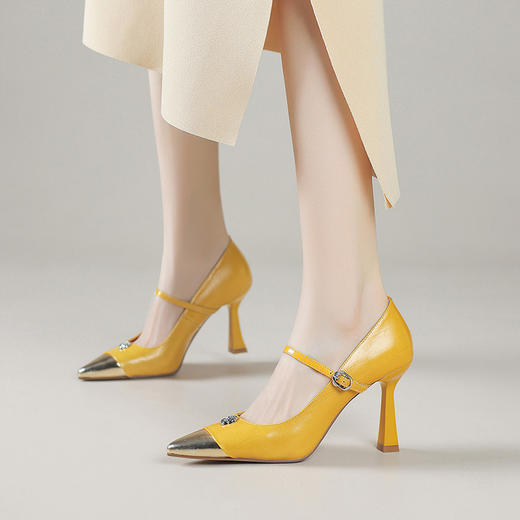 法式玛丽珍高跟鞋女2025春季新款拼色一字带单鞋小众真皮女鞋 商品图0