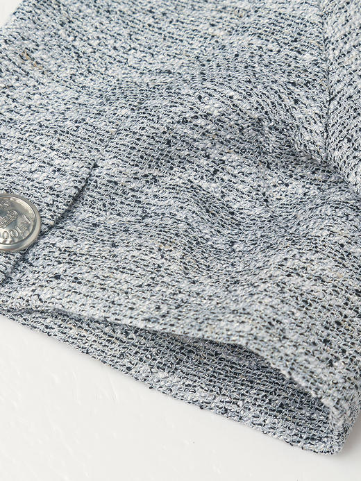 小香风短袖外套女 灰色粗花呢撞色边 圆领金属扣短款上衣 商品图4