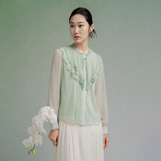 【林栖设计小店】【现货】桑蚕丝衬衣蕾丝花边宽松显瘦2025秋季新款花仙子上衣女1953018 商品图9