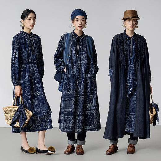 【林栖设计小店】【现货】纯棉连衣裙复古蓝印花纹蓝书宽松百搭宽松2025秋季新款长裙女1953034 商品图2