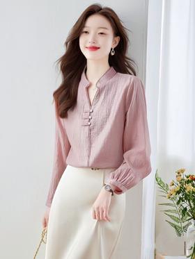 【早秋特卖】1087 V领精致泡泡长袖衬衫-喜出