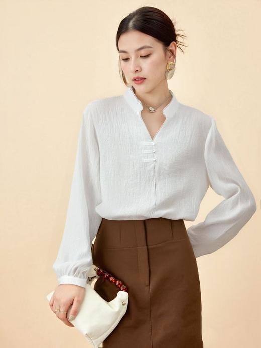【早秋特卖】1087 V领精致泡泡长袖衬衫-喜出 商品图2