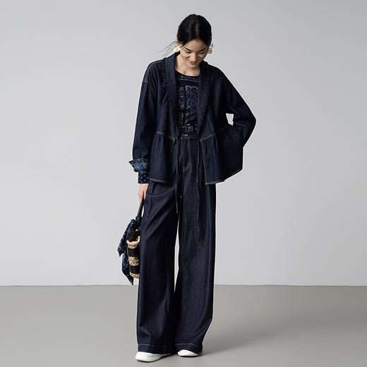 【林栖设计小店】（现货）【草木丹宁】压褶牛仔裤配方巾2025秋季新款宽松阔腿裤女1953084 商品图6