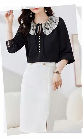 【早秋特卖】88103蕾丝刺绣系带优雅气质长袖小衫衬衫-喜出