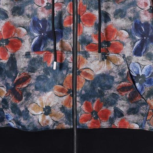 WT199SDSA男士2025新款轻奢痞帅男装撞色花卉设计拉链连帽卫衣外套复古 商品图3