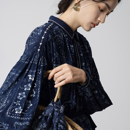 【林栖设计小店】【现货】纯棉连衣裙复古蓝印花纹蓝书宽松百搭宽松2025秋季新款长裙女1953034 商品图3