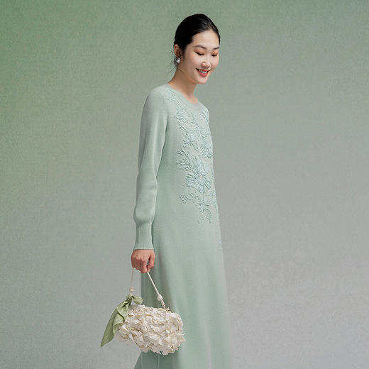 【林栖设计小店】【现货】绵羊毛连衣裙盘带绣舒适优雅百搭2025秋季新款毛织长裙女1953046 商品图1