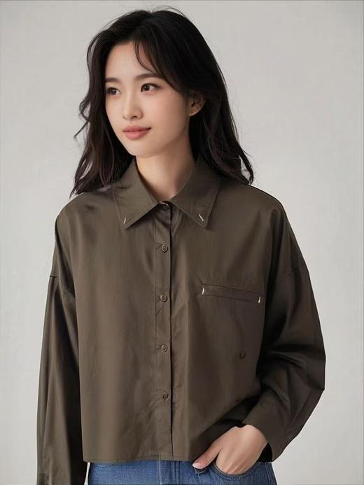 【早秋特卖】短款咖色全棉衬衫-喜出 商品图1