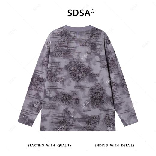 T4553SDSA男士长袖t恤2025新款轻奢痞帅男装扎染舒适满印字母圆领上衣 商品图5