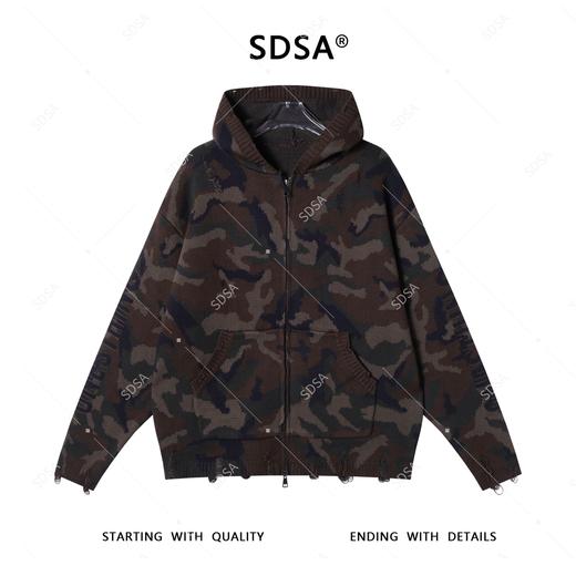 88101SDSA男士毛衣2025新款轻奢痞帅男装慵懒风迷彩拉链连帽开衫针织衫 商品图1